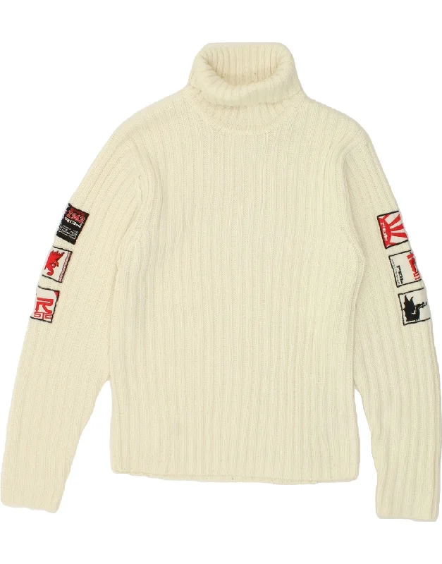 VINTAGE Womens Graphic Roll Neck Jumper Sweater UK 18 XL White Acrylic