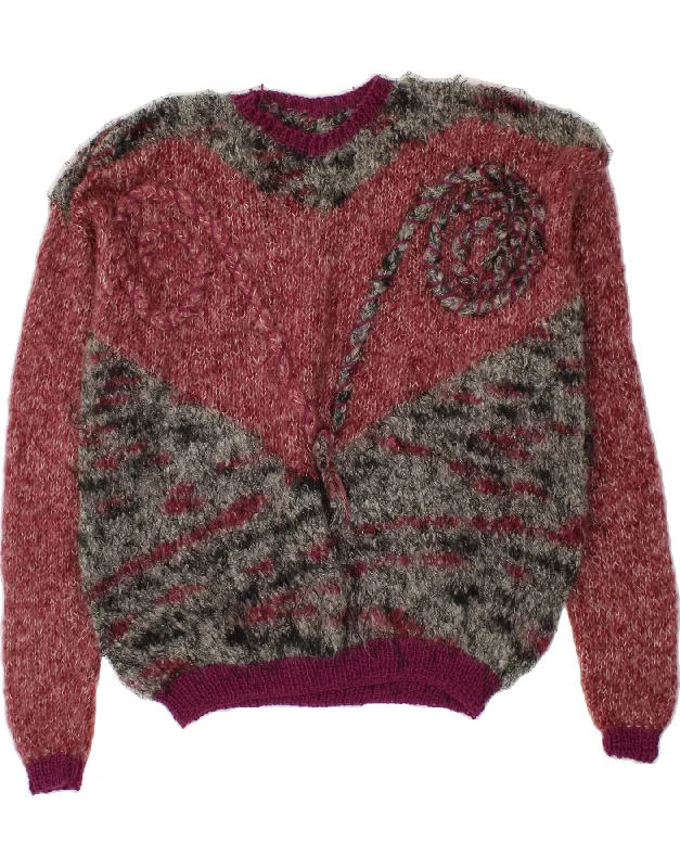 VINTAGE Womens Oversized Crew Neck Jumper Sweater UK 20 2XL Pink Neon Metallic Matte