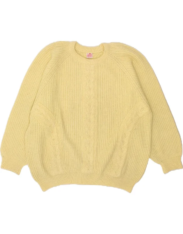 VINTAGE Womens Oversized Crew Neck Jumper Sweater UK 20 2XL Yellow Wool Fabric Cashmere Fabric Tweed Fabric VINTAGE Womens Oversized Crew Neck Jumper Sweater UK 20 2XL Yellow Wool Fabric Cashmere Fabric Tweed Fabric