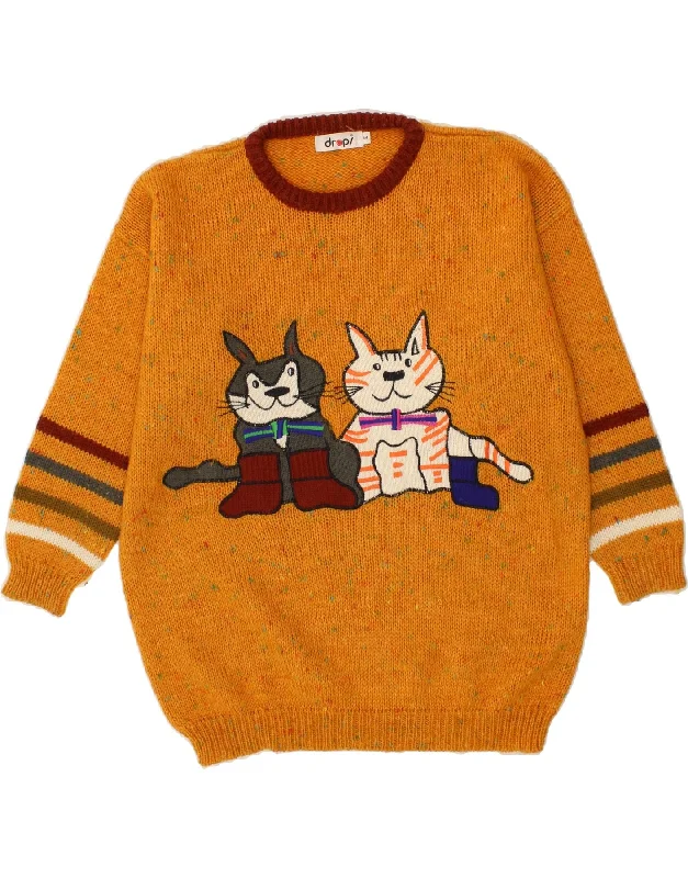 VINTAGE Womens Oversized Graphic Crew Neck Jumper Sweater EU 44 XL Orange Satin Fabric Silk Fabric Chiffon Fabric
