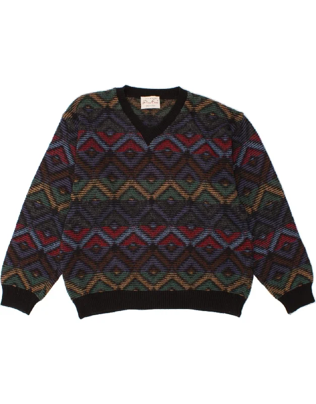 VINTAGE Womens Oversized V-Neck Jumper Sweater UK 18 XL Navy Blue Mesh Sweater Canvas Denim