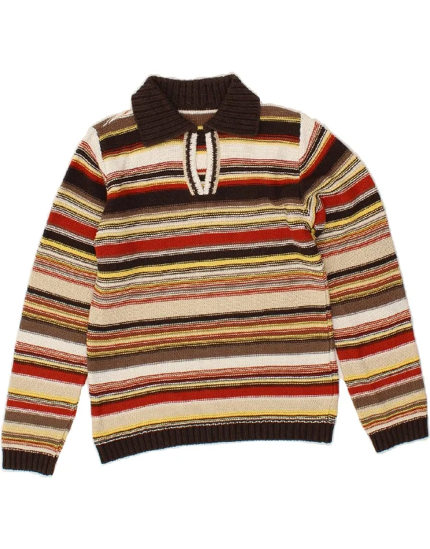 VINTAGE Womens Polo Neck Jumper Sweater UK 10 Small Multicoloured Striped