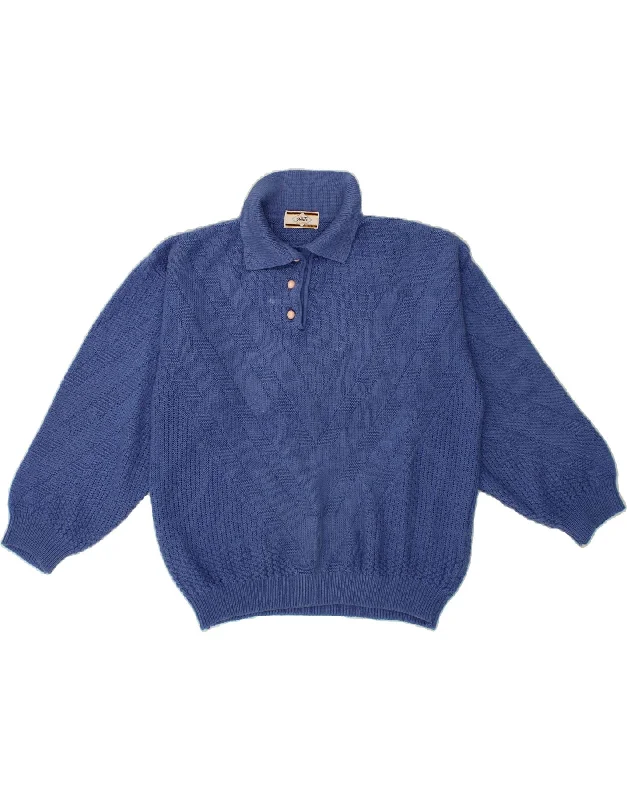 VINTAGE Womens Polo Neck Jumper Sweater UK 16 Large Blue Wool Elasticated Padded Insulated VINTAGE Womens Polo Neck Jumper Sweater UK 16 Large Blue Wool Elasticated Padded Insulated