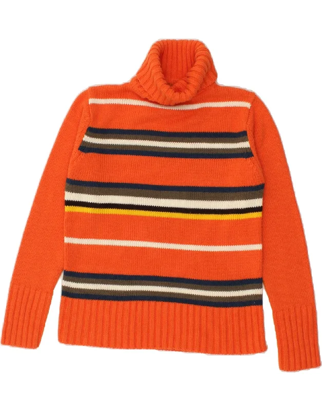 VINTAGE Womens Roll Neck Jumper Sweater EU 42/44 XL Orange Striped Acrylic