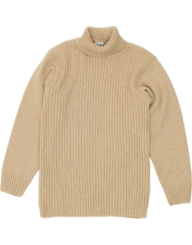 VINTAGE Womens Roll Neck Jumper Sweater UK 10 Small Beige