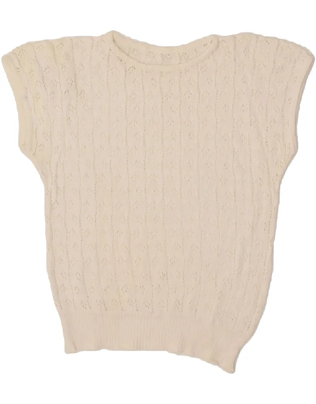 VINTAGE Womens Short Sleeve Boat Neck Jumper Sweater UK 10 Small White Graphic Sweater Embroidered Appliqued VINTAGE Womens Short Sleeve Boat Neck Jumper Sweater UK 10 Small White Graphic Sweater Embroidered Appliqued