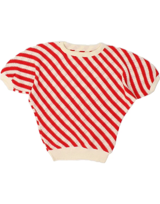 VINTAGE Womens Short Sleeve Boat Neck Jumper Sweater UK 14 Large Red Anti-Pilling Anti-Shrink Durable