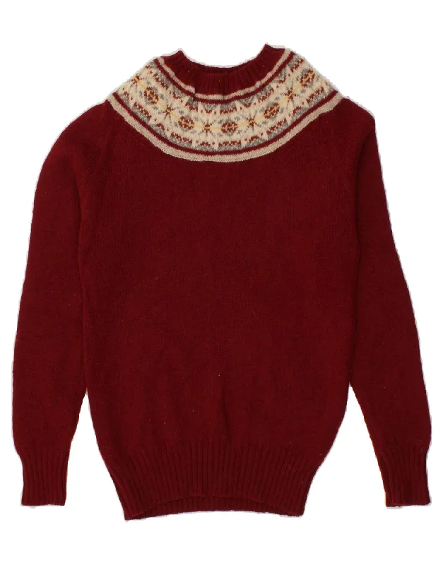 VINTAGE Womens Turtle Neck Jumper Sweater IT 44 Medium Red Fair Isle Plaid Sweater Polka Dot Checkered