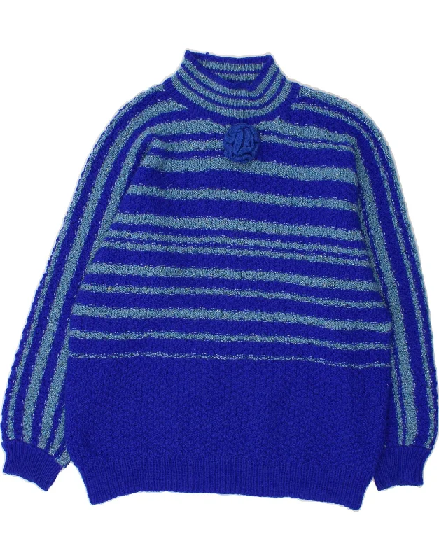 VINTAGE Womens Turtle Neck Jumper Sweater UK 16 Large Blue Striped