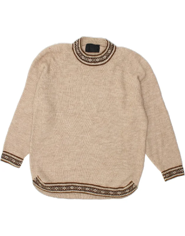 VINTAGE Womens Turtle Neck Jumper Sweater UK 16 Large Grey Fair Isle Tailored Straight A-Line