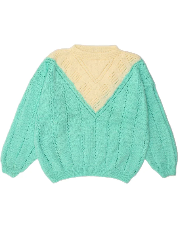 VINTAGE Womens Turtle Neck Jumper Sweater UK 18 XL Turquoise Colourblock