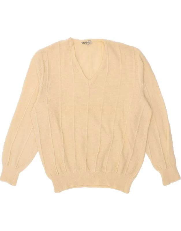 VINTAGE Womens V-Neck Jumper Sweater IT 48 XL Off White Wool Wool Sweater Cotton Sweater Cashmere Sweater
