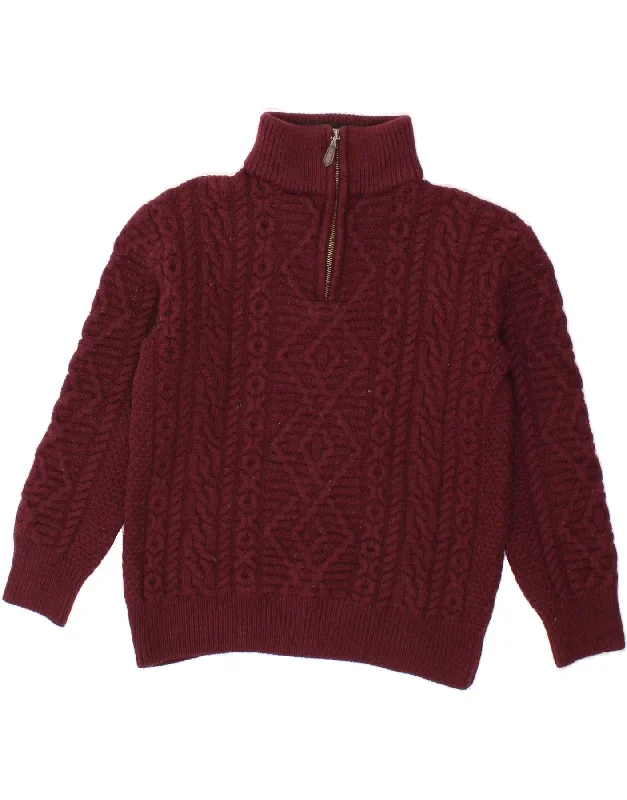 VINTAGE Womens Zip Neck Jumper Sweater UK 10 Small Burgundy Merino Wool Graphic Sweater Embroidered Appliqued VINTAGE Womens Zip Neck Jumper Sweater UK 10 Small Burgundy Merino Wool Graphic Sweater Embroidered Appliqued