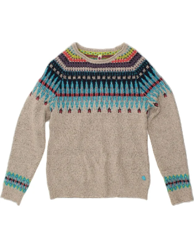 WEIRD FISH Womens Boat Neck Jumper Sweater UK 10 Small  Grey Fair Isle Solid Color Striped Floral Print