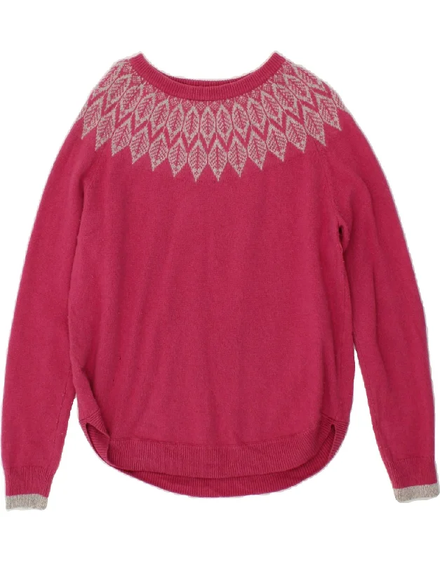 WHITE STUFF Womens Boat Neck Jumper Sweater UK 14 Large Pink Fair Isle Layered Multi-layer Single Layer