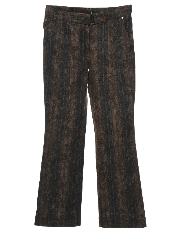 Black & Brown Floral Print Y2K Flared Trousers - W28 L31