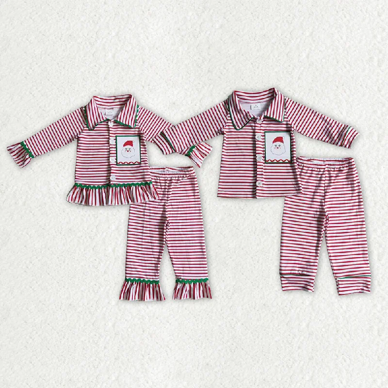 RTS NO MOQ 6 B9-3 6 A2-20 Santa Claus red and white striped button-down long-sleeved trousers pajama set