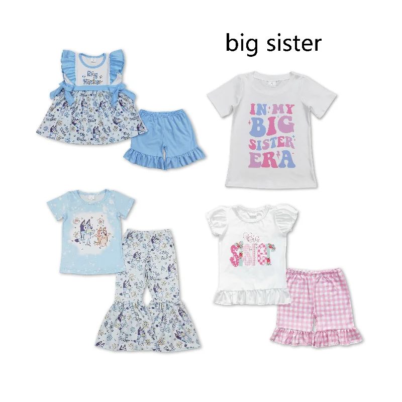 RTS NO MOQ Big sister flying sleeve shorts suit & white short sleeve & short sleeve trousers suit